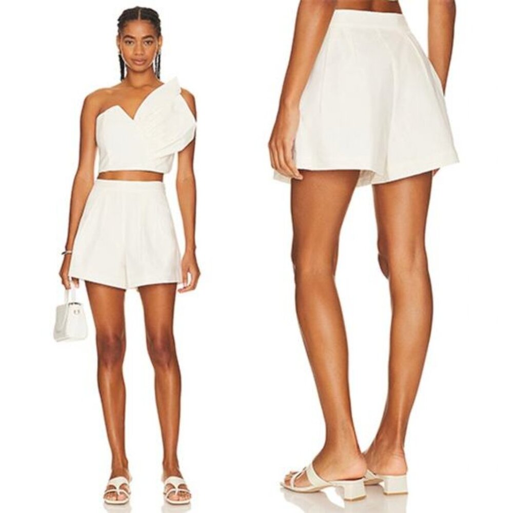 NWT AMUR Teri Flair Pleated Side Zip Ivory White Cotton Short